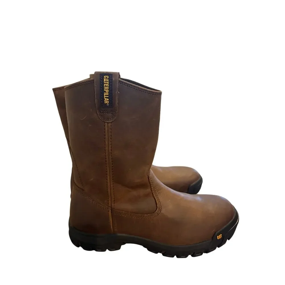Caterpillar Drawbar Work Boots Men's Size 10 Brown Leather‎ Soft Toe Pull On